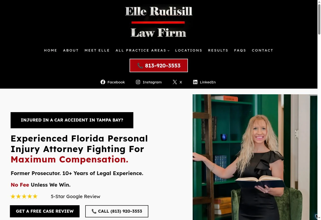 Desktop homepage of Elle Rudisill Law Firm, showing the actual website design.